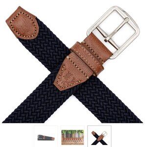 NWT Martin Dingman Newport Woven Italian Rayon Elastic Belt - Royal Blue Leather